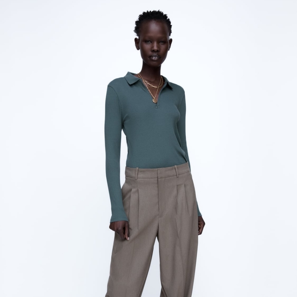 Zara Zip-Front Polo Top